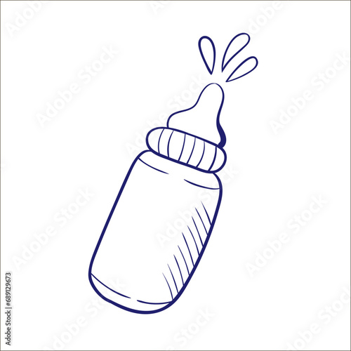 Bottle of baby pacifier doodle vector icon.