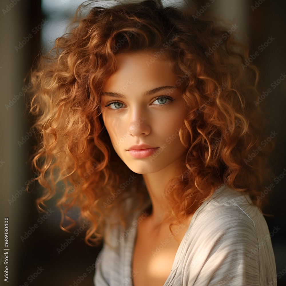 A photography of an attractive, beautiful woman, a supermodel with light blue eyes