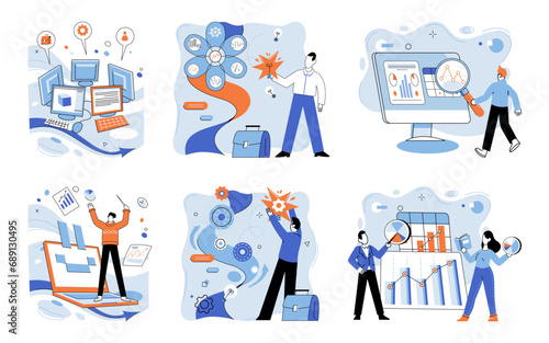 Digital transformation vector illustration. Technology weaves fabric future in realm digitalization The internet is compass guiding ship through sea progress Smart management is key unlocks door