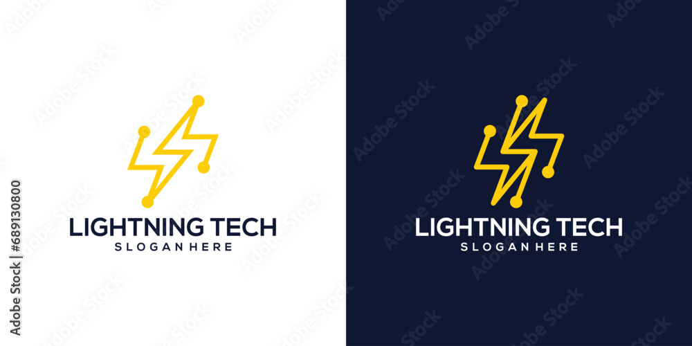 Lightning logo design template with technology models style design graphic vector illustration. Symbol, icon, creative. - obrazy, fototapety, plakaty 