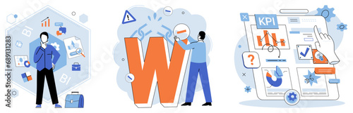 Analysis tool. Business intelligence. Vector illustration Effective planning is necessary for achieving business objectives Vectors are used in illustrations and graphic design Illustrations enhance