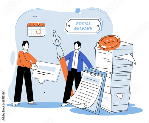 Social welfare. Vector illustration. Engaging in social welfare activities promotes unity within community Voluntary contributions are essential for success international social welfare programs