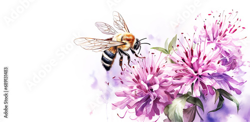 Watercolor Pink Bee Balm or Monarda Background with Copy Space photo