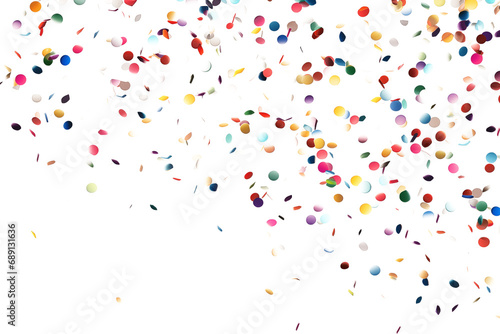 Flying colorful confetti, cut out - stock png.	