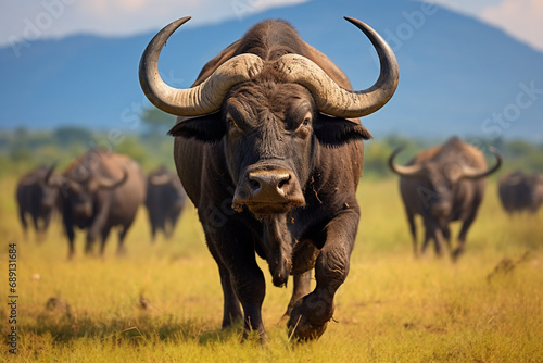 African buffalo in savanna  National Reserve created with Generative Ai