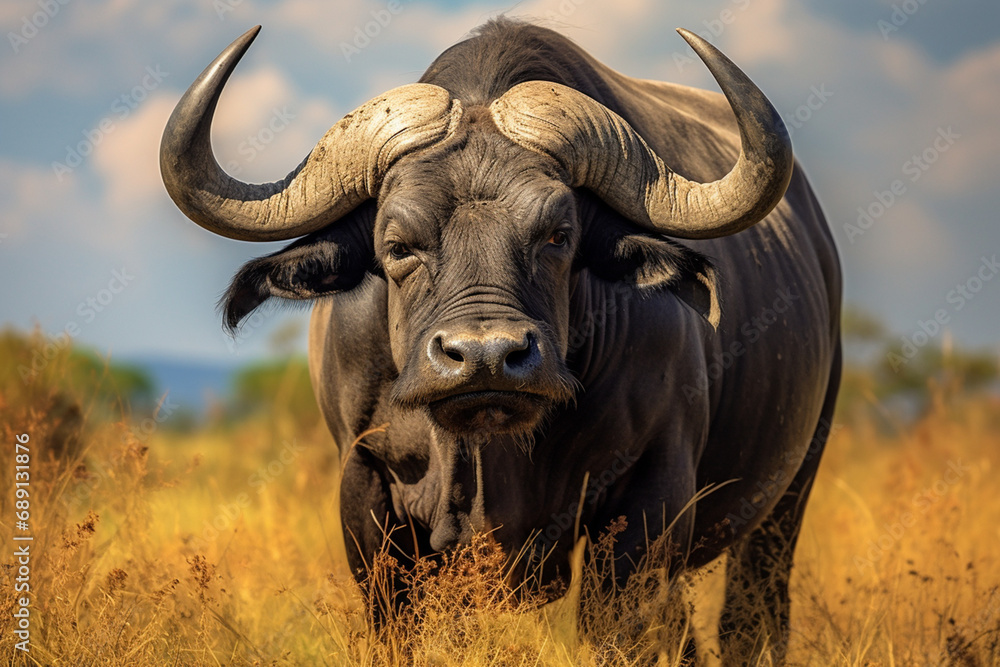 African buffalo in savanna, National Reserve created with Generative Ai African buffalo in savanna, National Reserve created with Generative Ai
