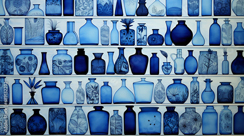 blue glass repeating etching, patterns wonderous photo