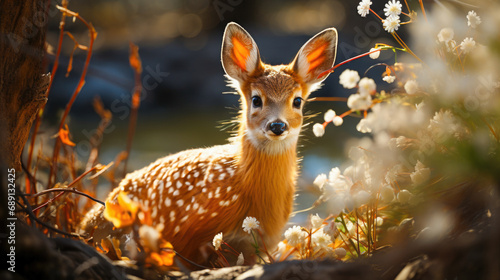 Sunlit Fawns Amongst Spring Wildflowers