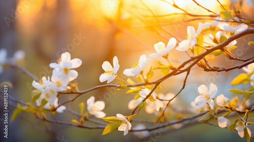 Sunlit White Blossoms at Spring