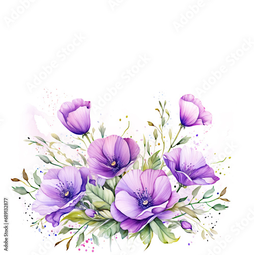 Watercolor Purple Lisianthus Plant Background with copy space