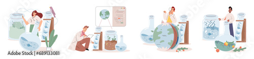 Lab test. Vector illustration. Exploration new methodologies leads to innovative scientific discoveries Scientists inspect samples to gather data for their research Researchers explore new theories