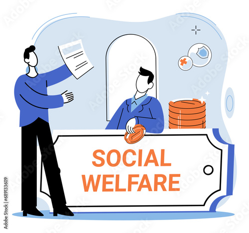 Social welfare. Vector illustration. The diversity community enriches social welfare programs and services Donations provide resources necessary for charitable organizations to deliver social welfare