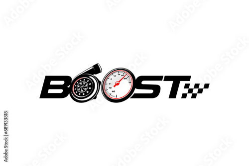 Turbo bost logo design automotive racing sport workshop garage, sparepart engine icon symbol.