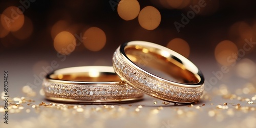 Elegant Wedding Rings on a Sparkling Background. Generative ai