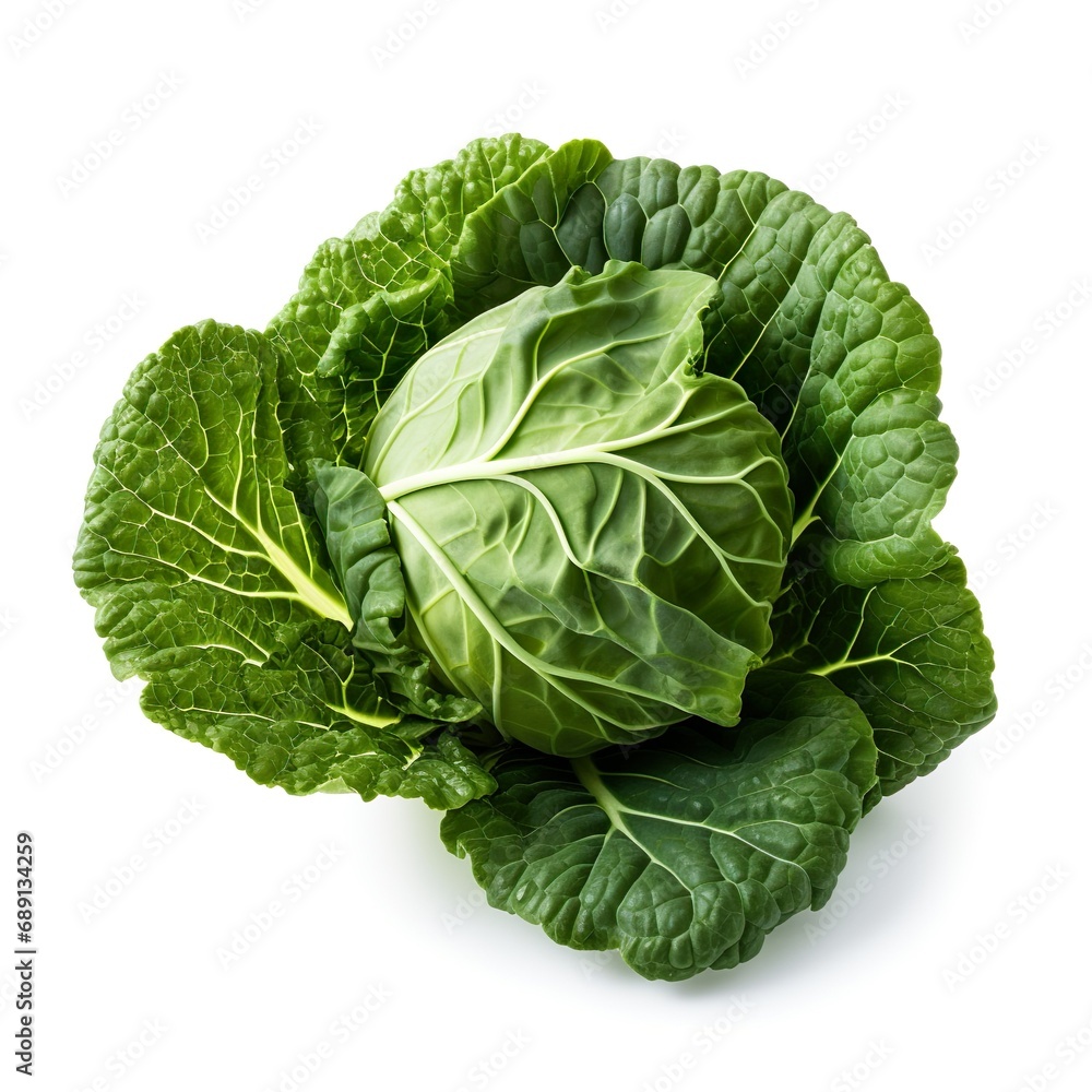 Obraz premium Professional food photography of Collard greens, isolated on white background, Collard greens isolated on white background