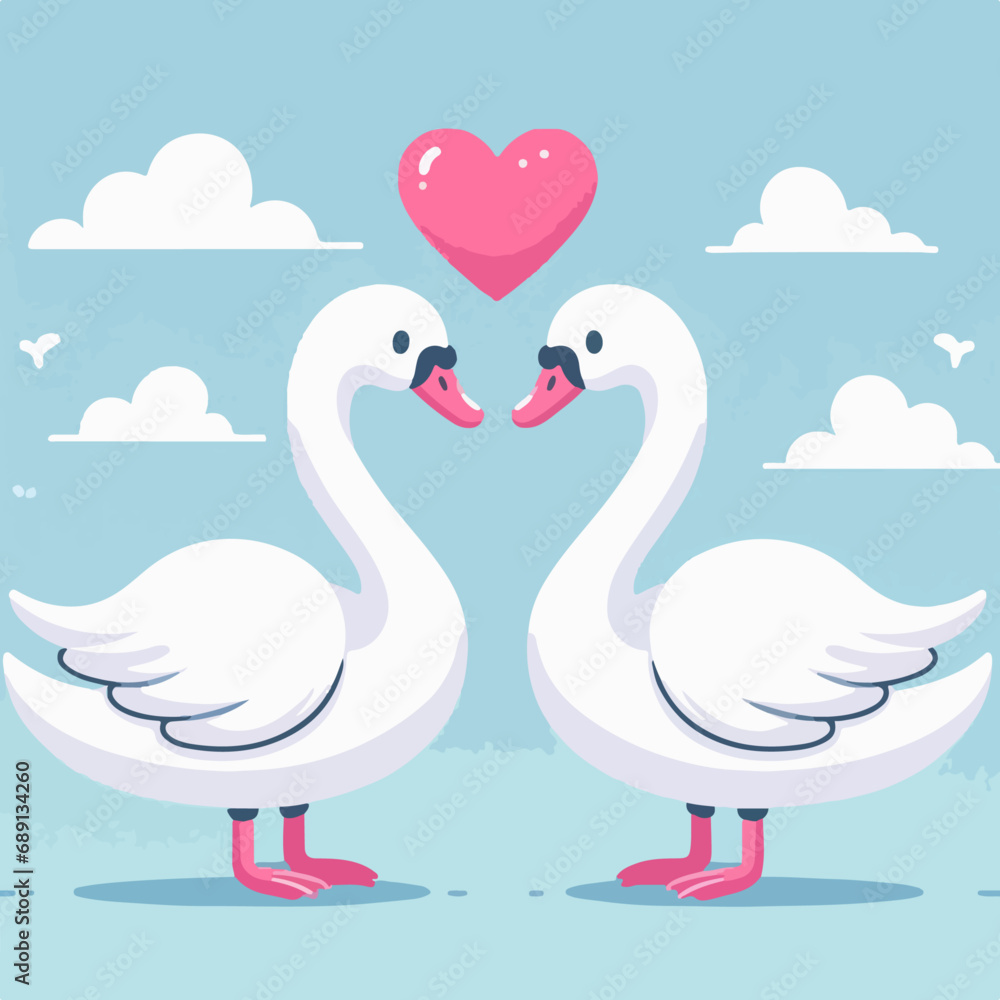 Two swans forming love shape illustration, two swans formed love shape, swans love, lover's day background, valentines day background Two swans forming love shape illustration, two swans formed love shape, swans love, lover's day background, valentines day background