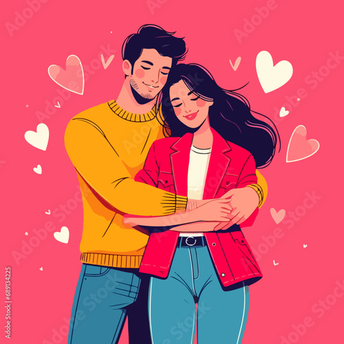 Love couple hugging, valentine day vector illustration.