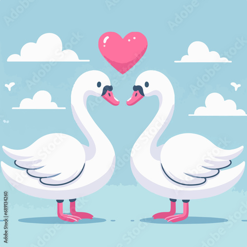 Two swans forming love shape illustration  two swans formed love shape  swans love  lover s day background  valentines day background