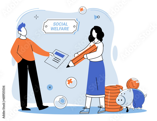 Social welfare. Vector illustration. Donations play significant role in supporting charitable organizations and their social welfare efforts Community assistance programs provide vital support