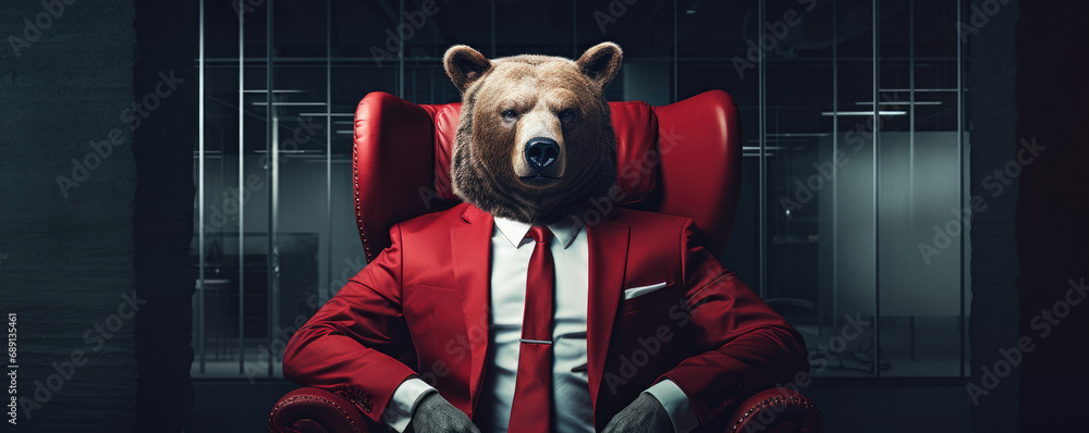 Bussiness man like Bear dressed in an elegant suit. - obrazy, fototapety, plakaty 