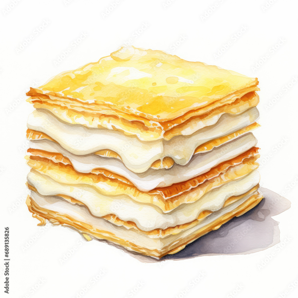 Watercolor dessert. Fruit cake on white background Watercolor dessert. Fruit cake on white background