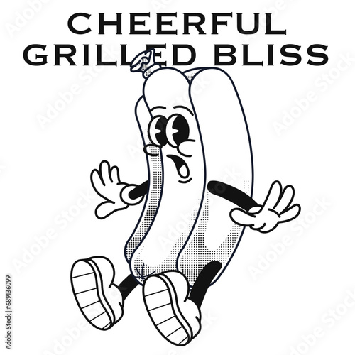 Hot dog Character Design With Slogan Cheerful grilled bliss