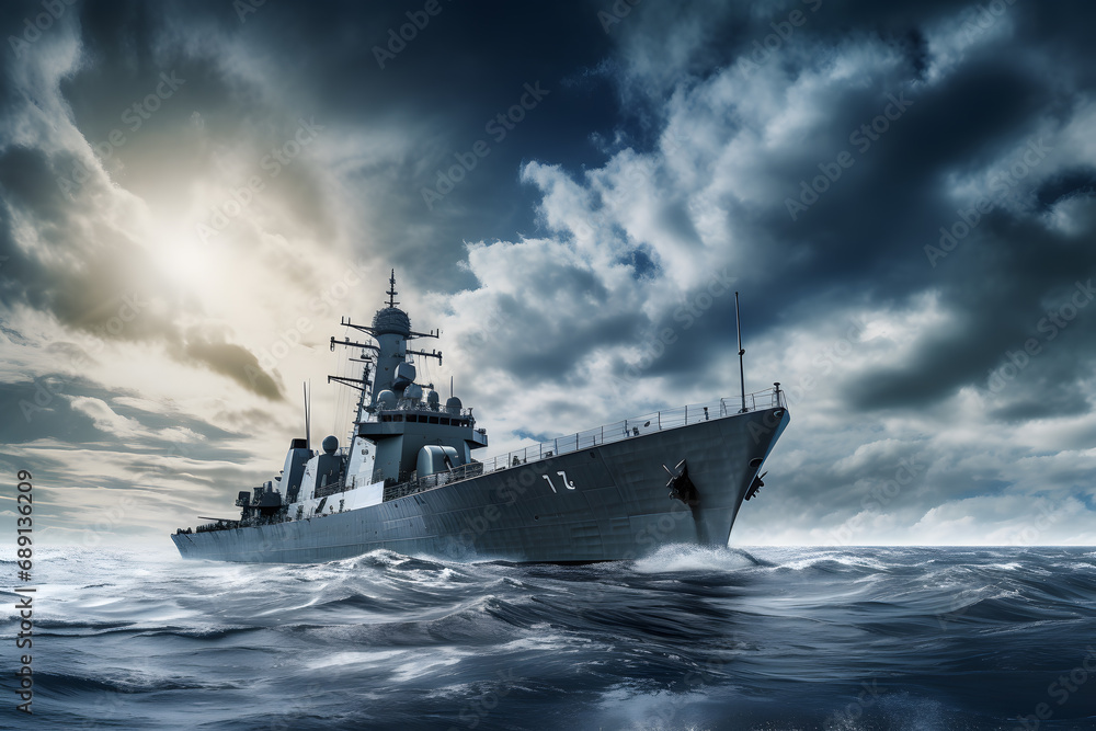 Fototapeta premium Modern warship in the sea