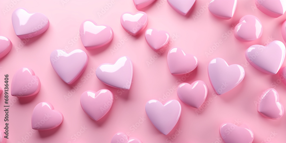 hearted background, hearts, 3d hearts, glass effect, pink background, valentines day, romantic, love