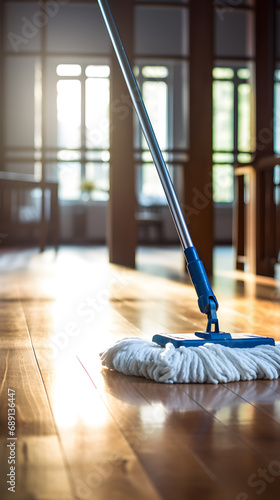 Closeup of a mop mopping the floor at home