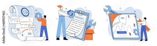 Business development. Vector illustration. Skillful management is vital for team cohesion and productivity Finding right profession requires self-discovery and exploration Job seekers navigate