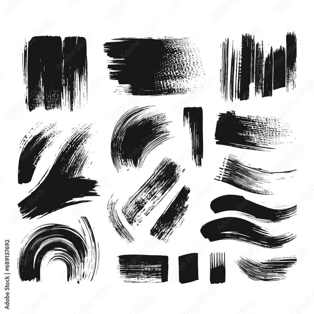 Collection of black grunge effect brush strokes Collection of black grunge effect brush strokes
