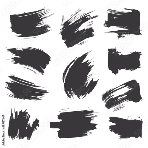 Collection of black grunge effect brush strokes  