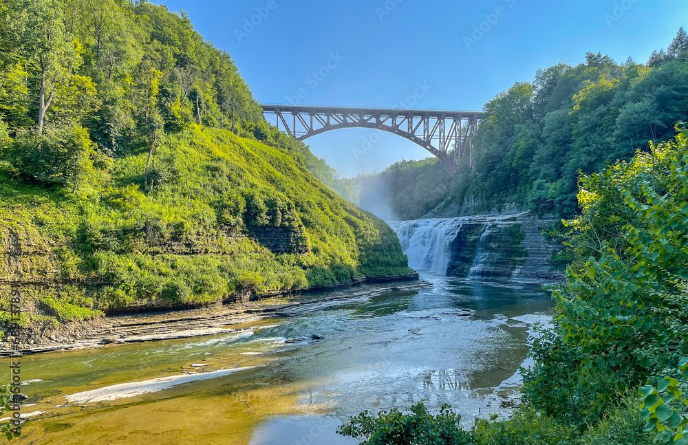Letchworth State Park Waterfall Flowing Through Scenic Natural Landscape Letchworth State Park Waterfall Flowing Through Scenic Natural Landscape