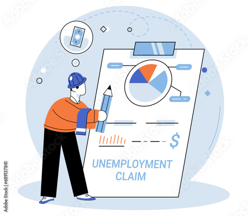 Unemployment. Vector illustration. The unemployment concept encompasses challenges faced by those out work Frustration and despair often accompany difficulties unemployment Addressing unemployment
