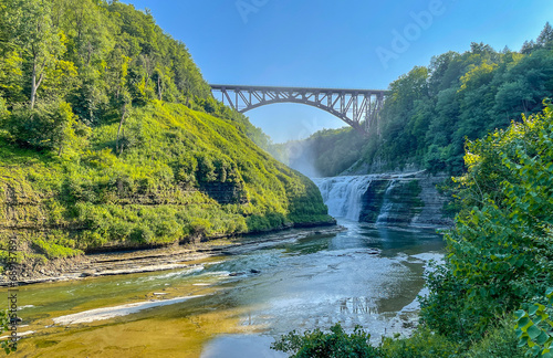 Letchworth State Park Waterfall Flowing Through Scenic Natural Landscape photo