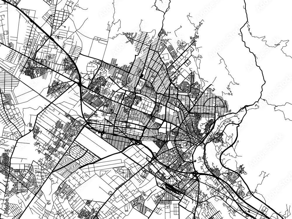 Vector road map of the city of Karaj in Iran with black roads on a white background.