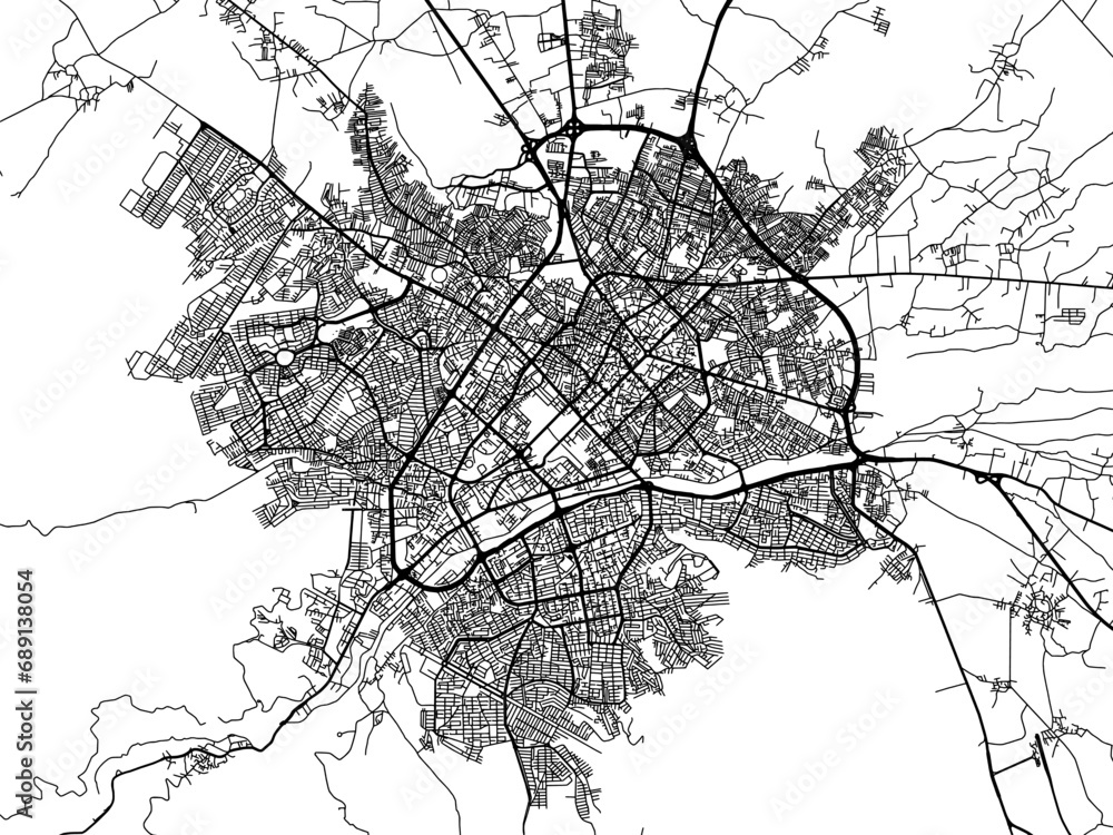 Fototapeta premium Vector road map of the city of Orumiyeh in Iran with black roads on a white background.