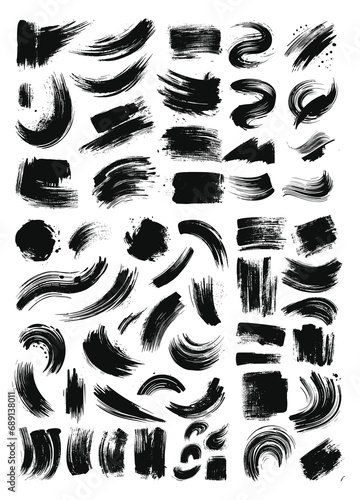 Vector big black grunge effect set of brush strokes 
