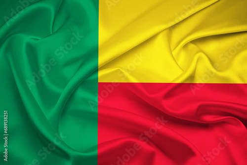 Flag Of Benin, Benin flag vector illustration, National flag of Benin, fabric flag of Benin.