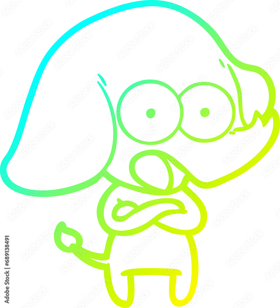 cold gradient line drawing of a cute cartoon elephant