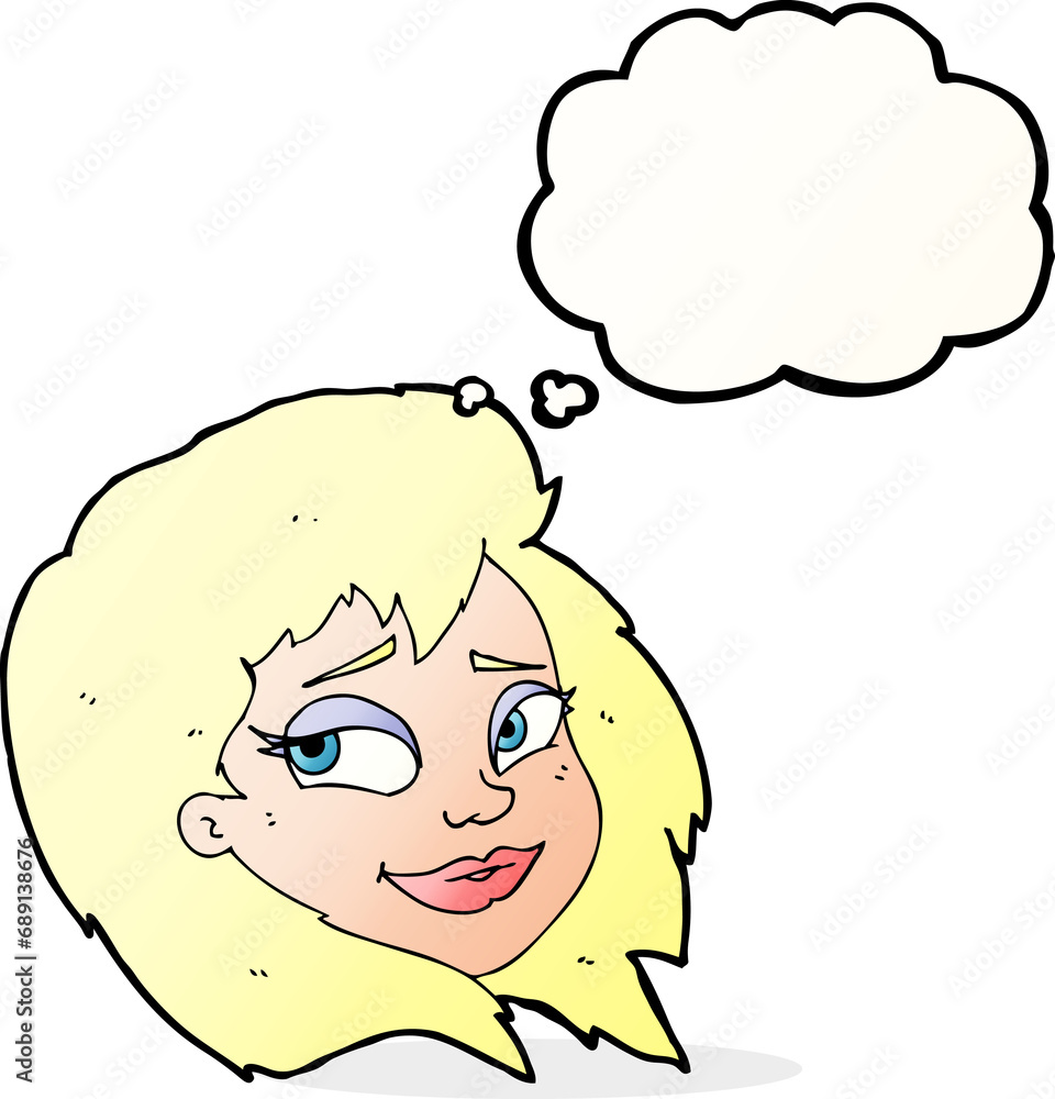 cartoon happy female face with thought bubble cartoon happy female face with thought bubble