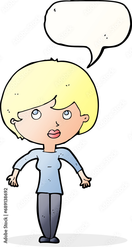 cartoon woman shrugging shoulders with speech bubble cartoon woman shrugging shoulders with speech bubble