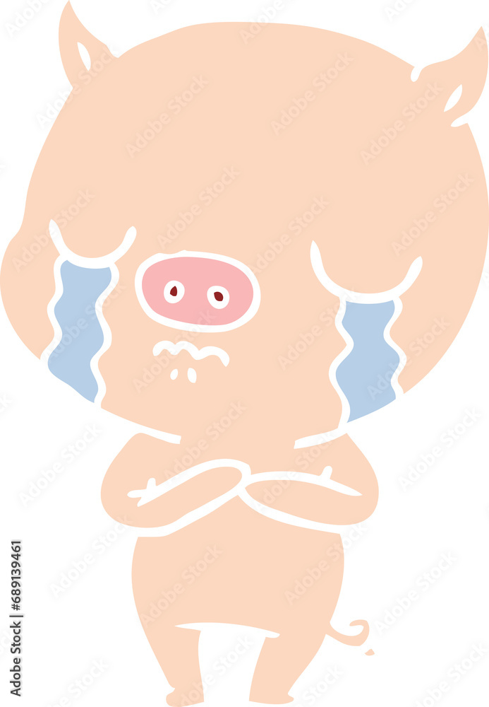 flat color style cartoon pig crying flat color style cartoon pig crying