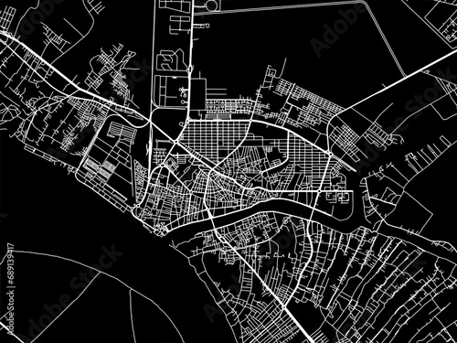 Vector road map of the city of Khorramshahr in Iran with white roads on a black background. photo