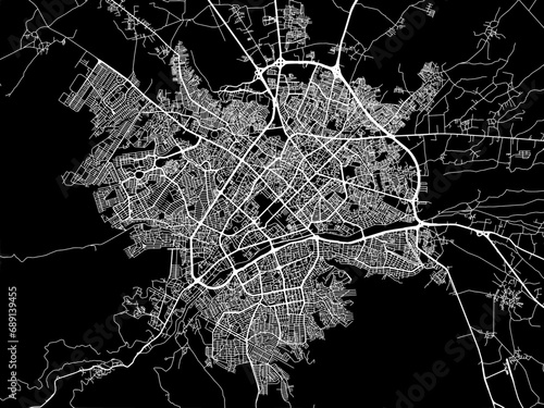 Vector road map of the city of Orumiyeh in Iran with white roads on a black background. photo