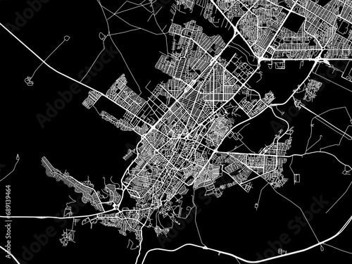 Vector road map of the city of Kermanshah in Iran with white roads on a black background. photo