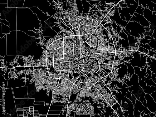 Vector road map of the city of Rasht in Iran with white roads on a black background.