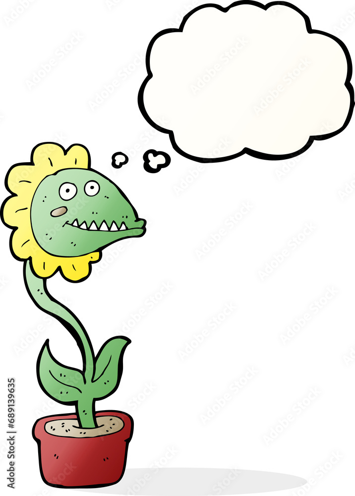 Fototapeta premium cartoon monster plant with thought bubble