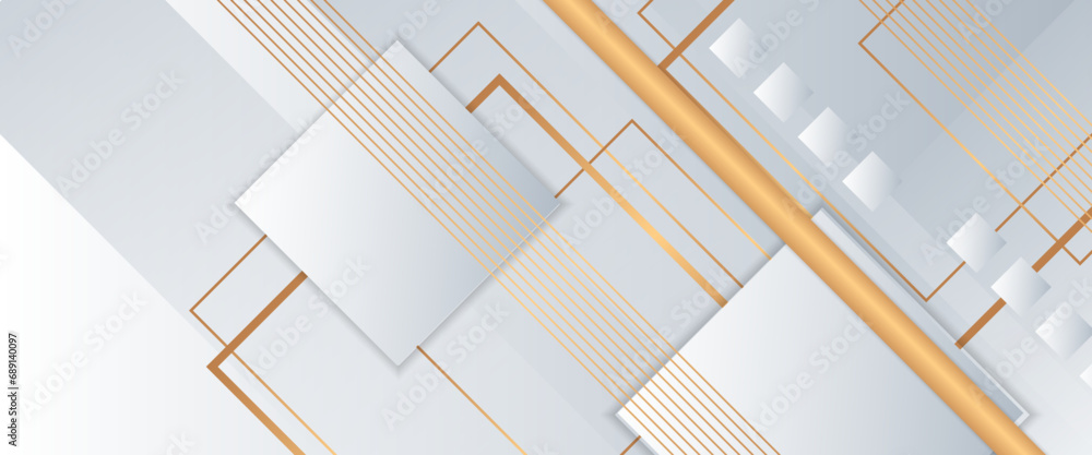 White and gold vector abstract geometric shapes background Minimalist modern graphic design element cutout style concept for banner, flyer, card, or brochure cover White and gold vector abstract geometric shapes background Minimalist modern graphic design element cutout style concept for banner, flyer, card, or brochure cover
