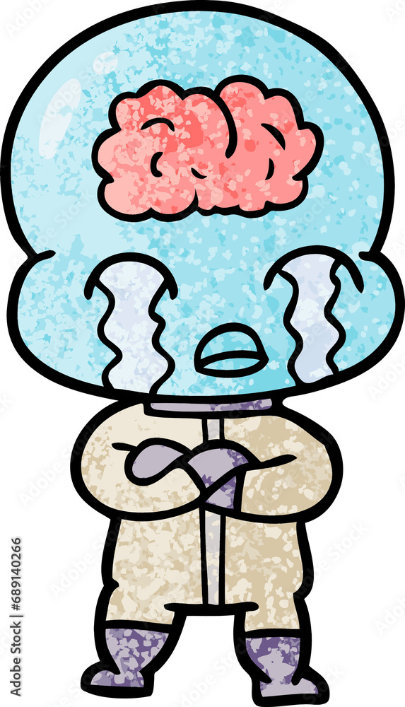 Obraz premium cartoon big brain alien crying